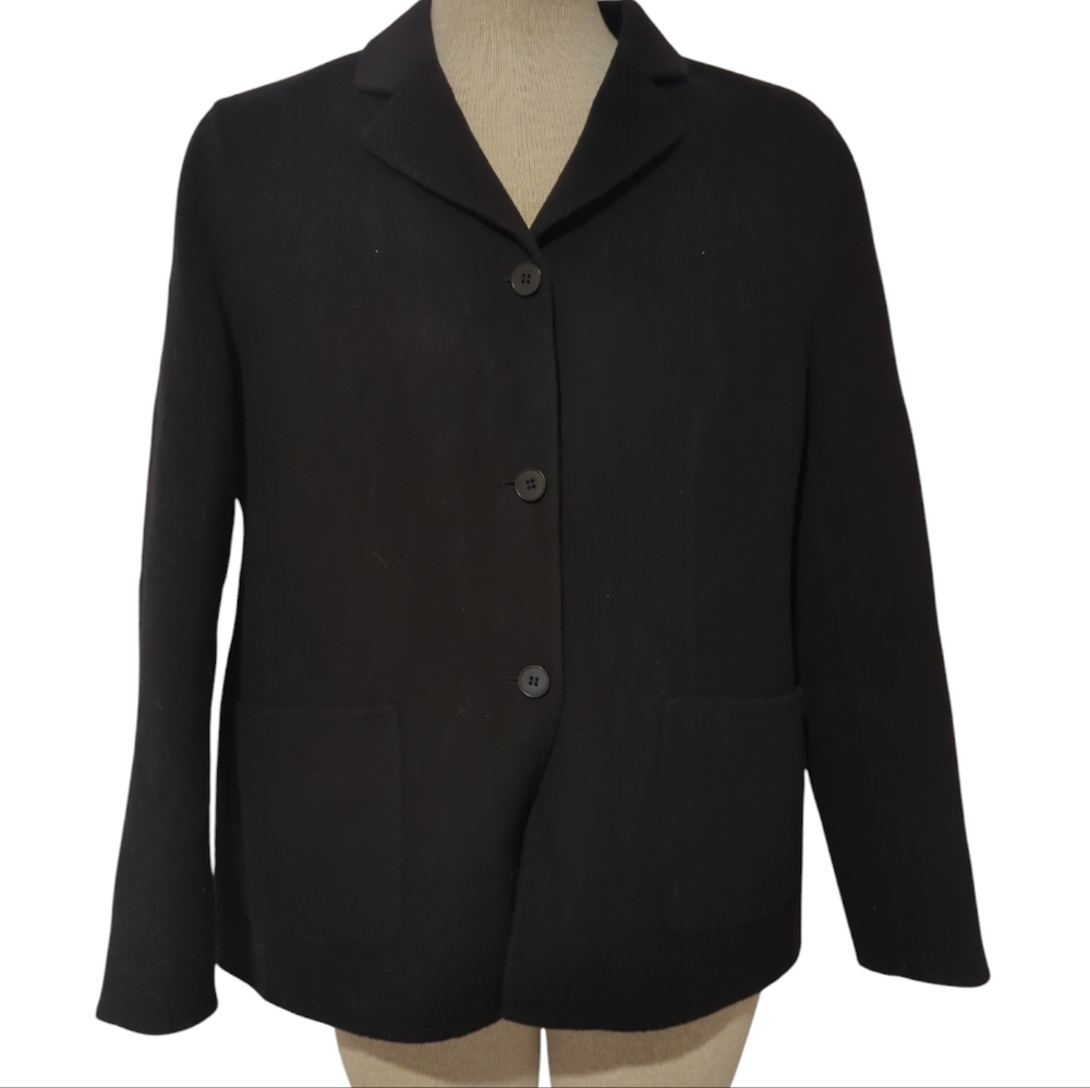 TALBOTS Petite Navy Blue Wool Blazer Jacket Sz 8 Petite 3 Button Pockets-lp
